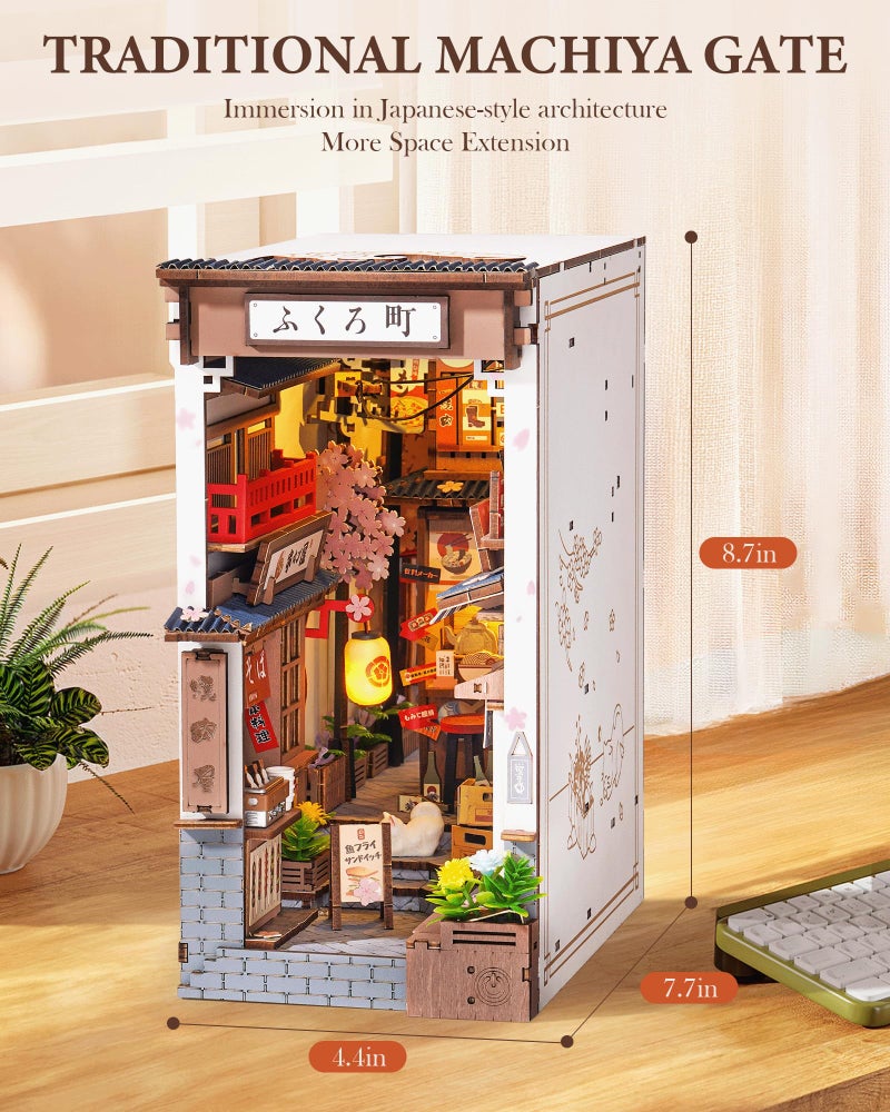 Rolife Book Nook Kit Sakura Wine Alley  3D Wooden Puzzle Booknook for Bookshelf Decor  Japanese-Inspired Sakura Theme Creative DIY Miniature Dollhouse Kit  Crafts Gifts for Adults  Teens & Book Lovers - Image 2